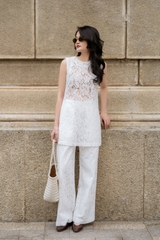 Set áo kèm quần CHICATIQUE Rinny ren Hàn trắng