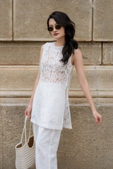 Set áo kèm quần CHICATIQUE Rinny ren Hàn trắng