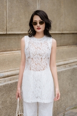 Set áo kèm quần CHICATIQUE Rinny ren Hàn trắng