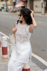 Set áo kèm quần CHICATIQUE Rinny ren Hàn trắng