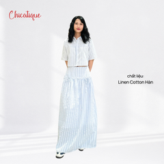 Váy maxi thiết kế Chicatique Marbel chất linen cotton Hàn dáng suông kẻ sọc sang trọng thanh lịch nữ tính