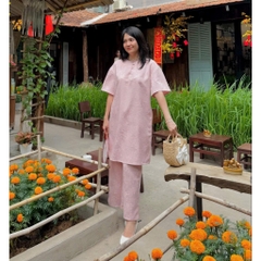 Set áo dài cách tân thiết kế Chicatique Ý Viên chất gấm Hàn form truyền thống quần suông tôn dáng