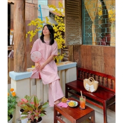 Set áo dài cách tân thiết kế Chicatique Ý Viên chất gấm Hàn form truyền thống quần suông tôn dáng