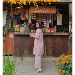 Set áo dài cách tân thiết kế Chicatique Ý Viên chất gấm Hàn form truyền thống quần suông tôn dáng