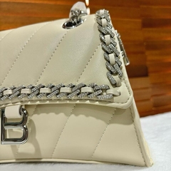 D3_Túi Đeo Vai Nữ Chất liệu Da Cừu Thật, Khoá Thép Titan Đính Đá Không Gỉ, Đi Tiệc Sang Trọng, 3 ngăn KÈM HỘP Bag Nữ Kem