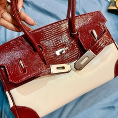 Túi Birkin Da Bò Thật, Nắp Viền Da Thằn Lằn, Kích thước 30cm Dành cho Nữ Đi Tiệc