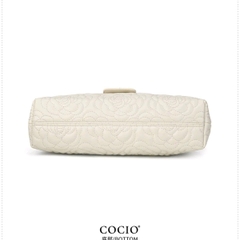 Túi Đeo Vai HB-E21 Da Bò Mềm Trần Hoa Trà Sang Trọng, 4 Ngăn, Dây Điều Chỉnh Đeo Chéo (Có hộp) Bag Nữ Kem