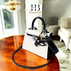 K5_Túi Xách Đi Tiệc Nữ Kelly Da Bò Thật size 25cm Khóa Bạc KÈM HỘP- HUỲNH BI Luxury Bag Kem