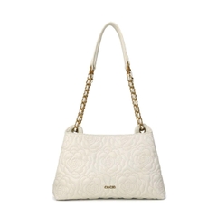 Túi Đeo Vai HB-E21 Da Bò Mềm Trần Hoa Trà Sang Trọng, 4 Ngăn, Dây Điều Chỉnh Đeo Chéo (Có hộp) Bag Nữ Kem