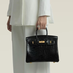L9_Túi Xách Nữ Birkin Da Bò Nhập Khẩu, Hoạ Tiết Cá Sấu Kích thước 25cm