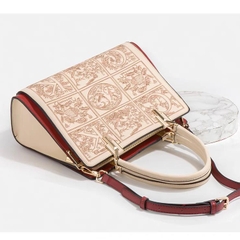 Z6_Túi Xách Nữ Họa Tiết Thêu Hoa Trên Da Bò Cao Cấp, Kích Thước 29cm, 5 Ngăn Bag Kem túi  xách