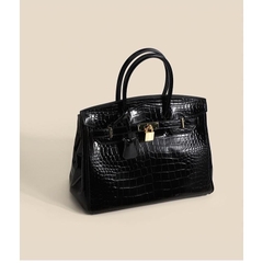 L9_Túi Xách Nữ Birkin Da Bò Nhập Khẩu, Hoạ Tiết Cá Sấu Kích thước 25cm
