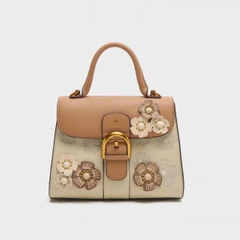 Túi Xách Nữ Da bò HUỲNHBI-D45 Đính Hoa Sang Trọng Kích Thước 21cm Bag Da hersani, túi đi tiệc sang trọng Hoa Len Kem