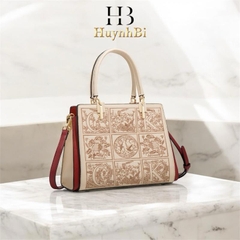 Z6_Túi Xách Nữ Họa Tiết Thêu Hoa Trên Da Bò Cao Cấp, Kích Thước 29cm, 5 Ngăn Bag Kem túi  xách