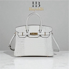 L9_Túi Xách Nữ Birkin Da Bò Nhập Khẩu, Hoạ Tiết Cá Sấu Kích thước 25cm