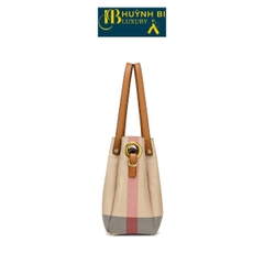 Túi Xách Đi Tiệc Sang Trọng Da Bò Thật, 5 Ngăn HUỲNHBI-S16 Vân Sọc Thời Thượng KT 28X24X10 Bag Nữ Kem