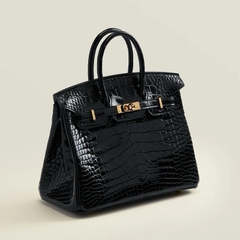 L9_Túi Xách Nữ Birkin Da Bò Nhập Khẩu, Hoạ Tiết Cá Sấu Kích thước 25cm