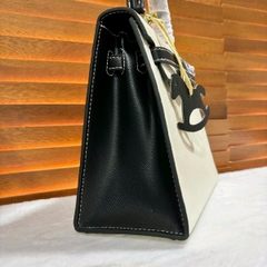 K5_Túi Xách Đi Tiệc Nữ Kelly Da Bò Thật size 25cm Khóa Bạc KÈM HỘP- HUỲNH BI Luxury Bag Kem