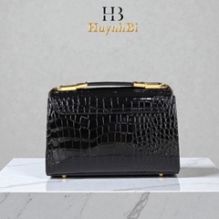 HuynhBi D2_Túi Xách Da Bò Dập Vân Cá Sấu Kích Thước 24cm, 5 Ngăn Có 2 Dây Đeo Chéo, Có Hộp Làm Quà Tặng