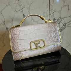 HuynhBi D2_Túi Xách Da Bò Dập Vân Cá Sấu Kích Thước 24cm, 5 Ngăn Có 2 Dây Đeo Chéo, Có Hộp Làm Quà Tặng