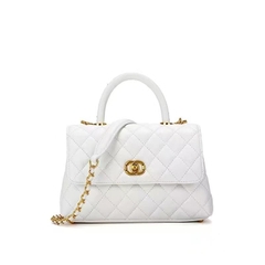 F5_Túi Đeo Chéo Nữ Da Hạt Caviar, Dây Đeo Thép Không Gỉ, Kích Thước 24cmm (Có Hộp) - HUỲNH BI LUXURY Bag Da Kem