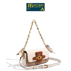 Túi Đeo Chéo và Đeo Vai HUYNBI-A05 2 Dây phối Khăn Lụa Kích thước 22cm cho Nữ - Bag (KÈM HỘP) Kem