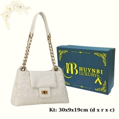 Túi Đeo Vai HB-E21 Da Bò Mềm Trần Hoa Trà Sang Trọng, 4 Ngăn, Dây Điều Chỉnh Đeo Chéo (Có hộp) Bag Nữ Kem