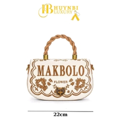 L4_Túi Xách Nữ Họa Tiết Thêu Tinh Xảo Đẳng Cấp, Kích Thước 22x14x8 Bag Kem Da Hoa