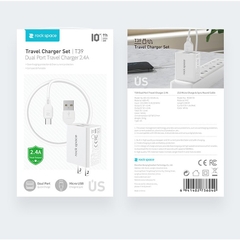 Bộ sạc nhanh Micro Rockspace T39 2 cổng 2,4A  Cáp sạc micro màu trắng hàng chính hãng BH12 tháng