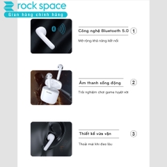 Tai nghe bluetooth không dây nhét tai Rockspace EB100, tw5, có mic, chơi game, nghe nhạc, chính hãng bảo hành 12 tháng