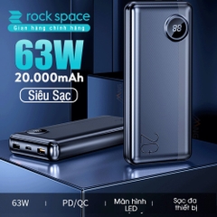 Pin sạc dự phòng Rockspace P75 20.000mAh 63W  sạc được laptop hỗ trợ sạc nhanh chuẩn PD cho iphone,QC cho Samsung