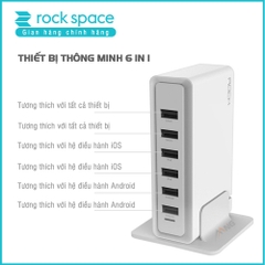 Củ sạc Rockspace để bàn 6 cổng dành cho gia đình và văn phòng hoặc cửa hàng - Hàng chính hãng bảo hành