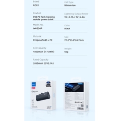 Pin sạc dự phòng thích hợp chân cắm lightning Rockspace P82 5000mAh sạc nhanh PD 20W - Hàng chính hãng có bảo hành