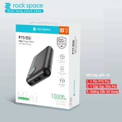 Pin sạc dự phòng mini chính hãng Rockspace P75 pro dung lượng thực 10000mAh sạc nhanh, không nóng cho iphone, Samsung