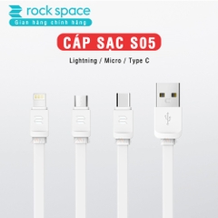 Cáp sạc Rockspace S05 lighning dành cho iphone, dây dẹt chống rối, chính hãng sạc nhanh màu trắng, xám bảo hành 1 năm