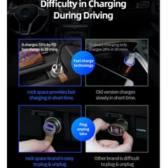 Tẩu sạc Mini trên xe hơi Rockspace hỗ trợ sạc nhanh chuẩn PD, QC 3.0
