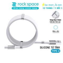 Cáp sạc silicon nam châm Rock cho samsung và các dòng androind, kết nối typeC, màu trắng, chính hãng bảo hành 1 năm
