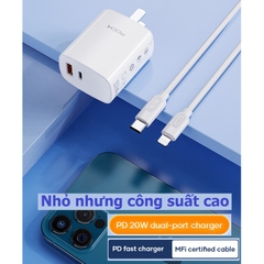 Củ sạc nhanh iPhone Rockspace T42,2 cổng USB-TypeC sạc nhanh 18w,20W,ổn định,không nóng máy,nhỏ gọn,hàng