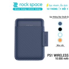 Pin sạc dự phòng không dây mini chính hãng Rockspace P51 wireless dung lượng thực 10.000 mAh, hàng chính hãng