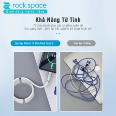Cáp sạc silicon nam châm Rock cho samsung và các dòng androind, kết nối typeC, màu trắng, chính hãng bảo hành 1 năm