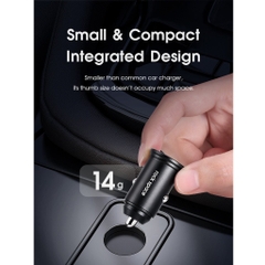 Tẩu sạc mini trên xe hơi Rockspace C304, 2 cổng sạc nhanh 24W, nhỏ gọn, an toàn, không nóng máy bảo hành 12 tháng