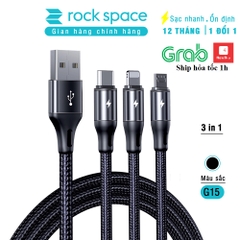 Dây Cáp Sạc Chính Hãng ba đầu Rockspace G15 Lightning, Micro, TypeC  dây dù, sạc 3 thiết bị cùng lúc BH 1 năm