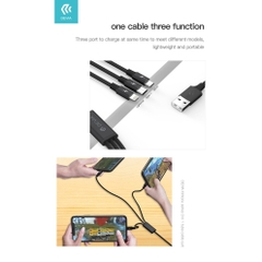 Dây Cáp Sạc ba đầu Devia dây dù, sạc 3 thiết bị cùng lúc - Hàng chính hãng Bảo hành 12 tháng