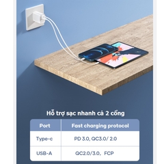 Củ sạc nhanh iPhone Rockspace T42,2 cổng USB-TypeC sạc nhanh 18w,20W,ổn định,không nóng máy,nhỏ gọn,hàng