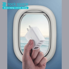 Củ sạc Rock T14 Pro 3 cổng thông minh có màn hình LED hiển thị điện áp và cường độ dòng điện, sạc 3 máy một lúc