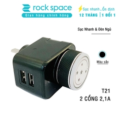 Củ sạc 2 cổng 2,1A Rockspace T21 sạc nhanh tích hợp đèn ngủ tùy chỉnh độ sáng - Hàng chính hãng bảo hành 12 tháng