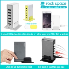 Củ sạc Rockspace để bàn 6 cổng dành cho gia đình và văn phòng hoặc cửa hàng - Hàng chính hãng bảo hành