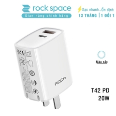 Củ sạc nhanh iPhone Rockspace T42,2 cổng USB-TypeC sạc nhanh 18w,20W,ổn định,không nóng máy,nhỏ gọn,hàng