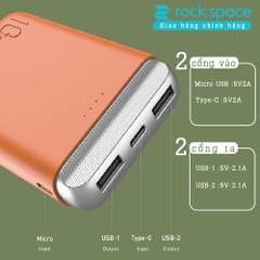 Sạc dự phòng mini chính hãng Rockspace P71 dung lượng 10.000 mAh  cho điện thoại iphone, Samsung, huawei, Oppo