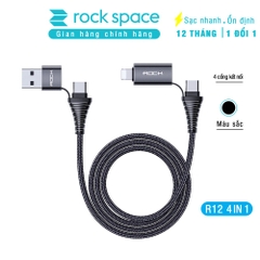 Dây cáp sạc nhanh 4 in 1 iphone, samsung và các dòng điện thoại Rockspace R12 chuẩn lightning TypeC, sạc nhanh PD QC